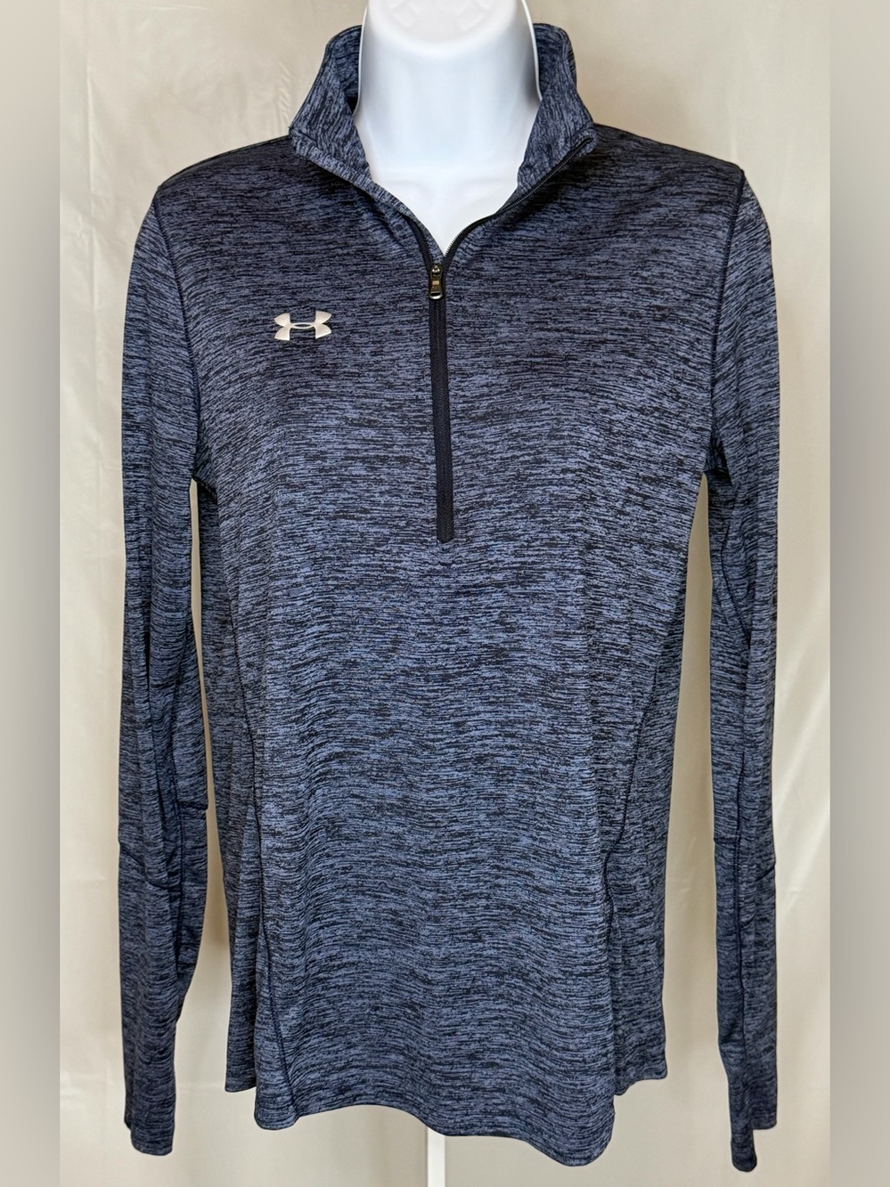 Under Armour HeatGear Blue 1/4 Zip Pullover Small Thumbhole Active Top